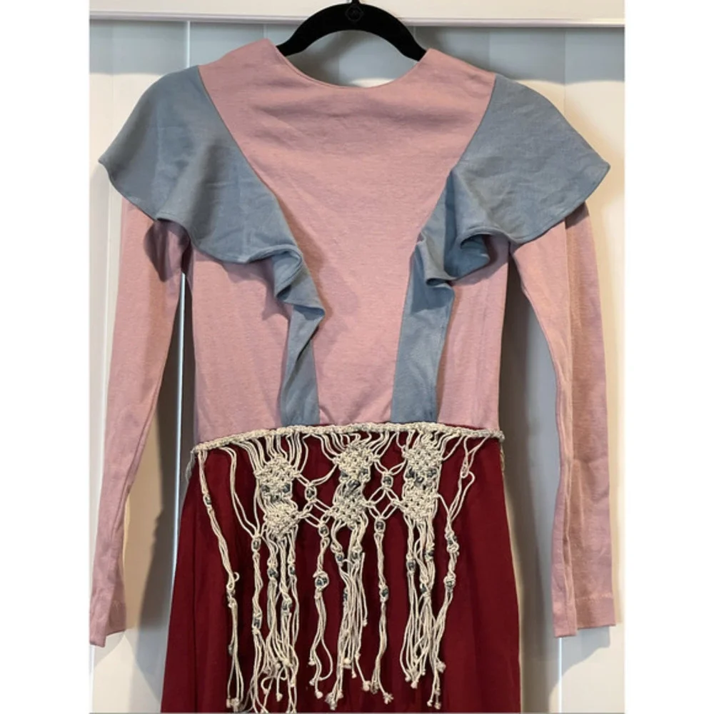 Vintage‎ Homemade Funky Pink Red Blue Ruffle Costume with Belt Boho Small